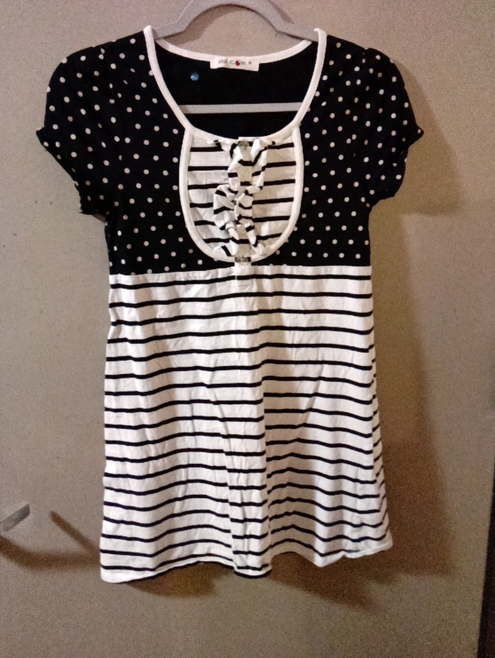 Willi Smith Black and White Polka Dot & Stripe Tunic Top